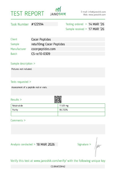 Cocer Peptides third-party HPLC Certificate of Analysis — report 4