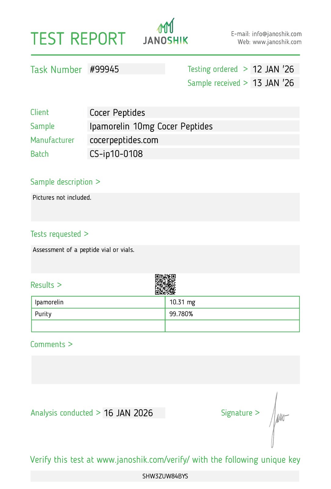 Cocer Peptides third-party HPLC Certificate of Analysis — report 5