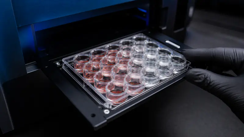 Editorial laboratory scene for AOD-9604: HGH fragment 176-191 for lipolysis research