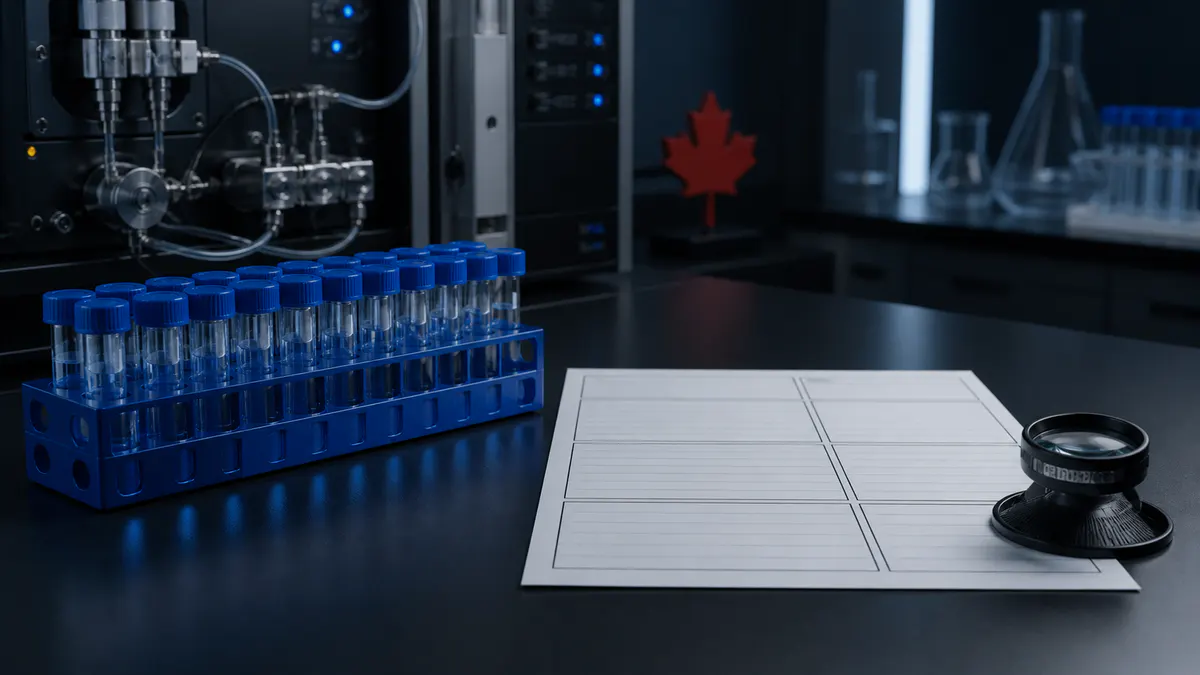 Editorial laboratory scene for How to Read a Peptide Certificate of Analysis (Canadian Researcher's Guide)