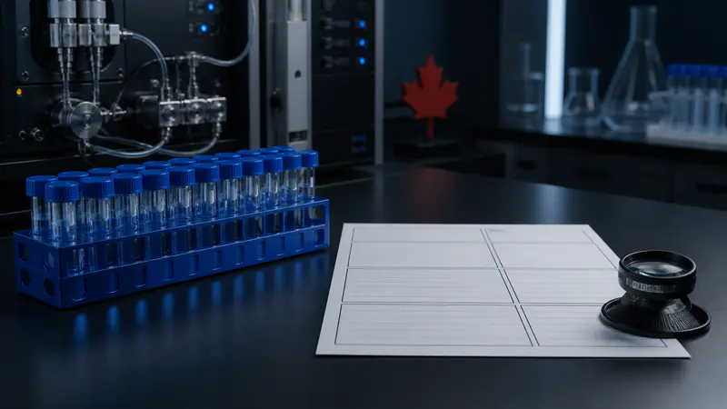 Editorial laboratory scene for How to Read a Peptide Certificate of Analysis (Canadian Researcher's Guide)