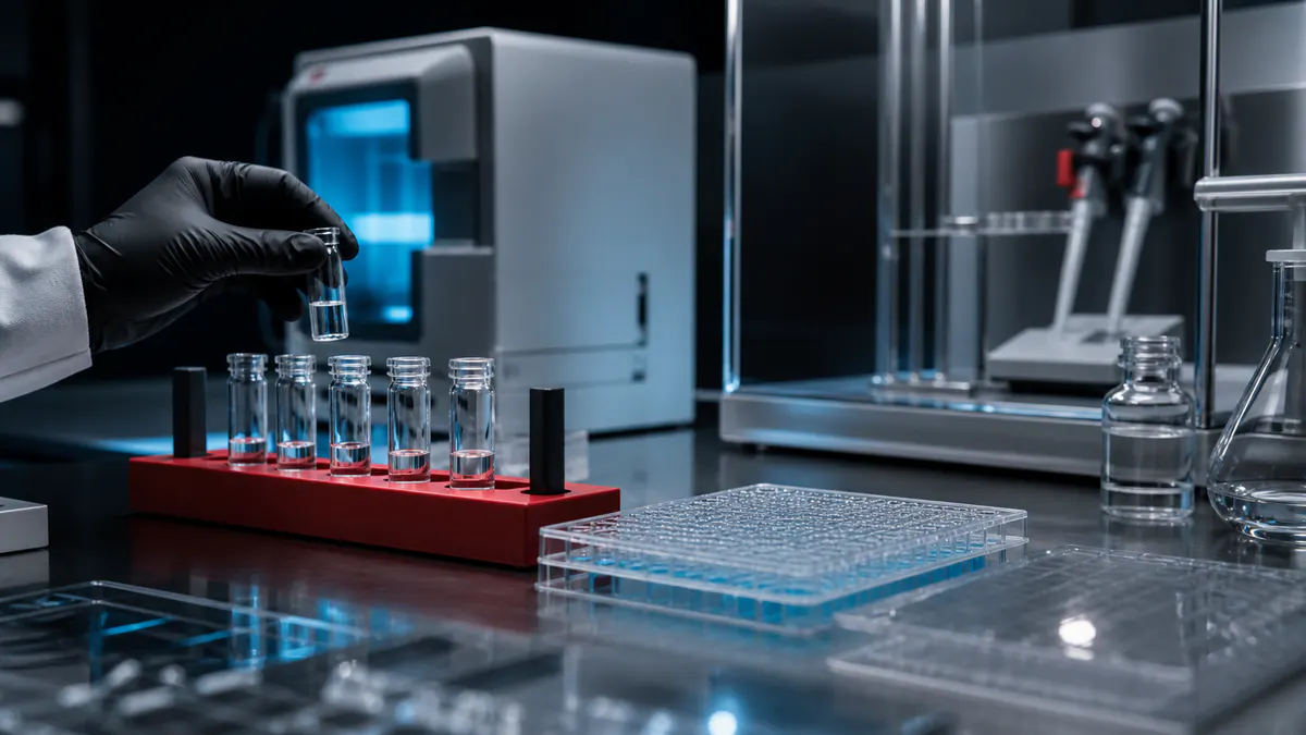 Editorial laboratory scene for Endotoxin testing for research peptides: when LAL matters