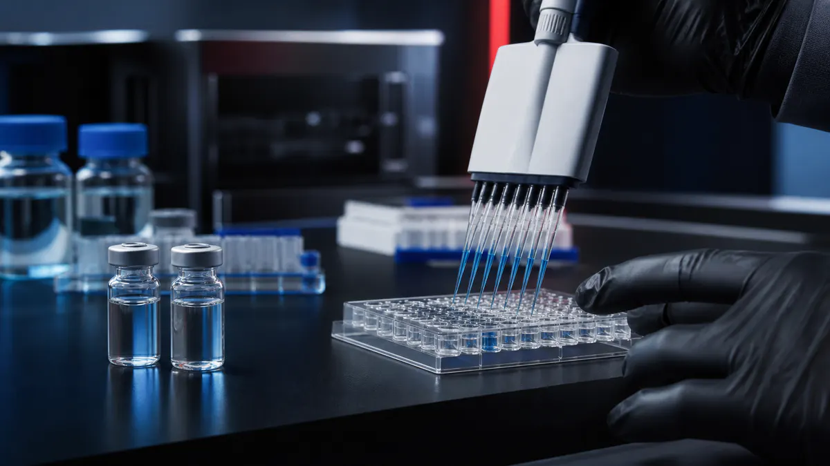 Editorial laboratory scene for CJC-1295 + Ipamorelin Stack, Pharmacology and Reconstitution