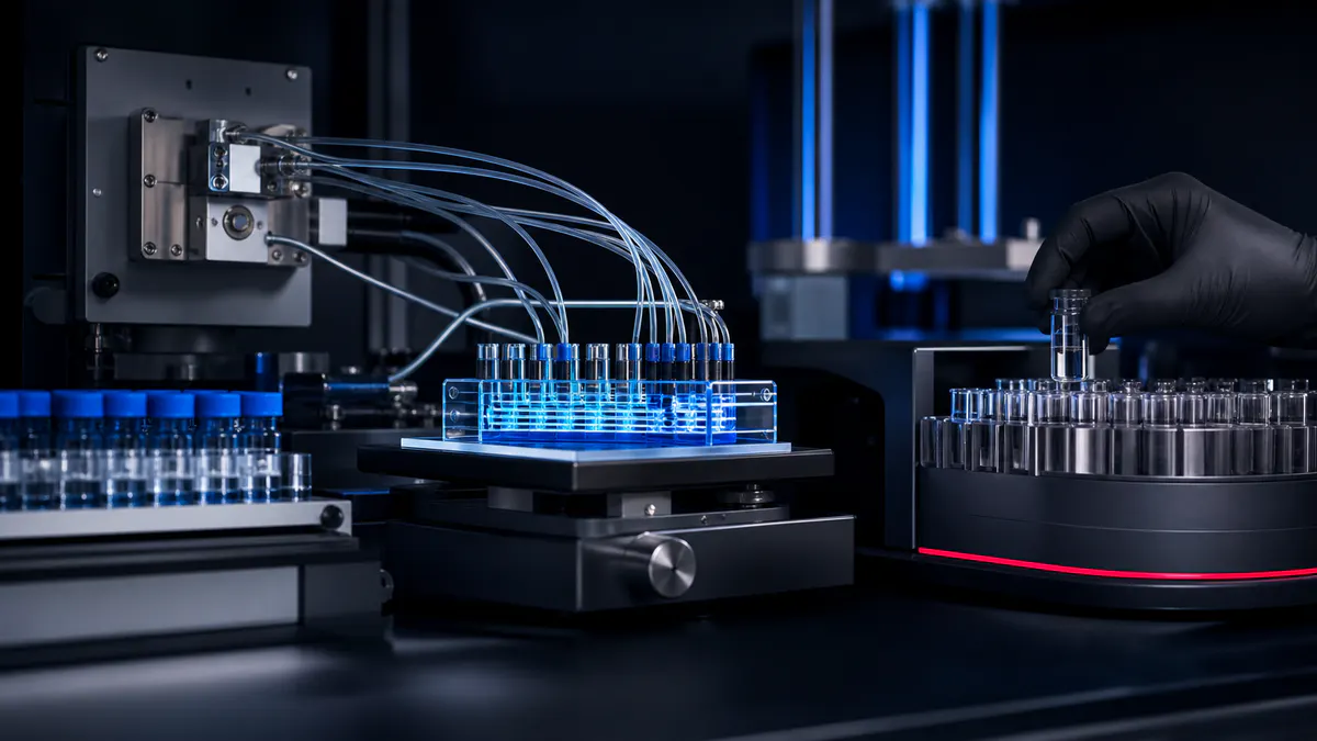 Editorial laboratory scene for Kisspeptin-10 and the GnRH pulse generator, reproductive endocrine research