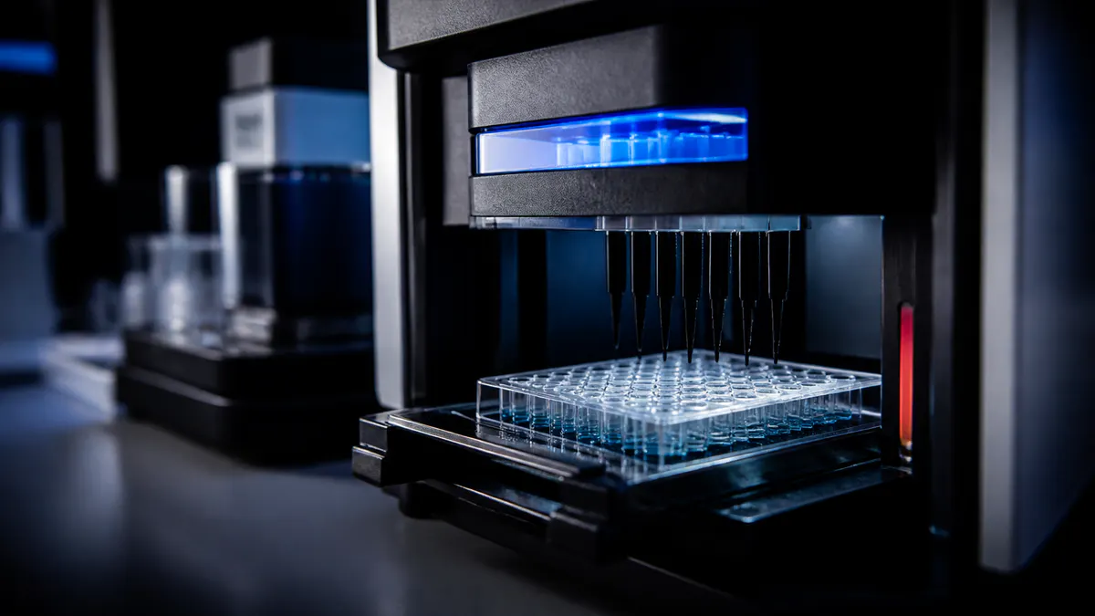 Editorial laboratory scene for MOTS-c, the mitochondrial-derived peptide research toolkit