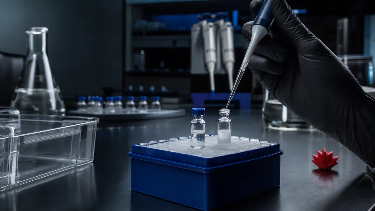 Editorial laboratory scene for Peptide Reconstitution: Canadian Researcher's Reference Guide