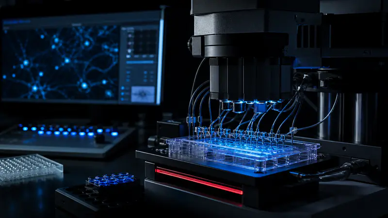 Editorial laboratory scene for Selank: anxiolytic peptide research notes