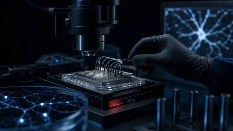 Editorial laboratory scene for Semax: ACTH-derived cognitive research peptide overview