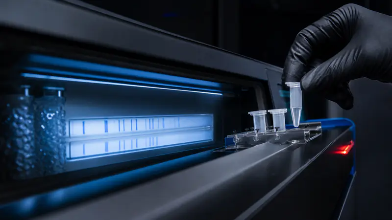 Editorial laboratory scene for Semax and Selank: two peptides, one structural trick