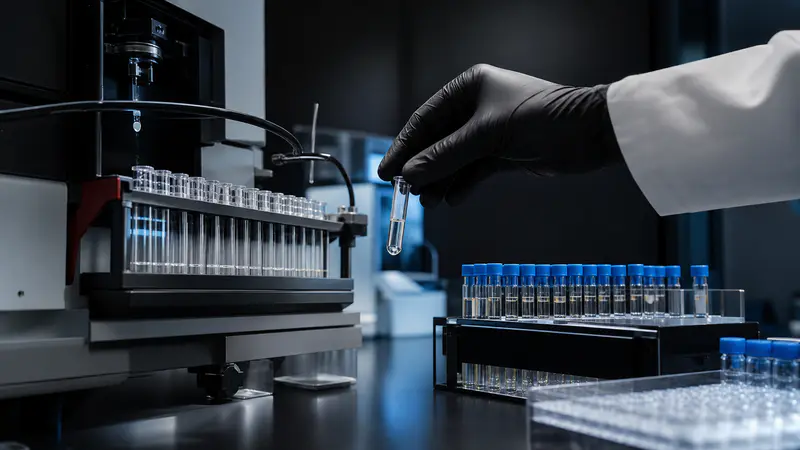 Editorial laboratory scene for Sermorelin: GHRH 1-29 reference standard for growth-axis research