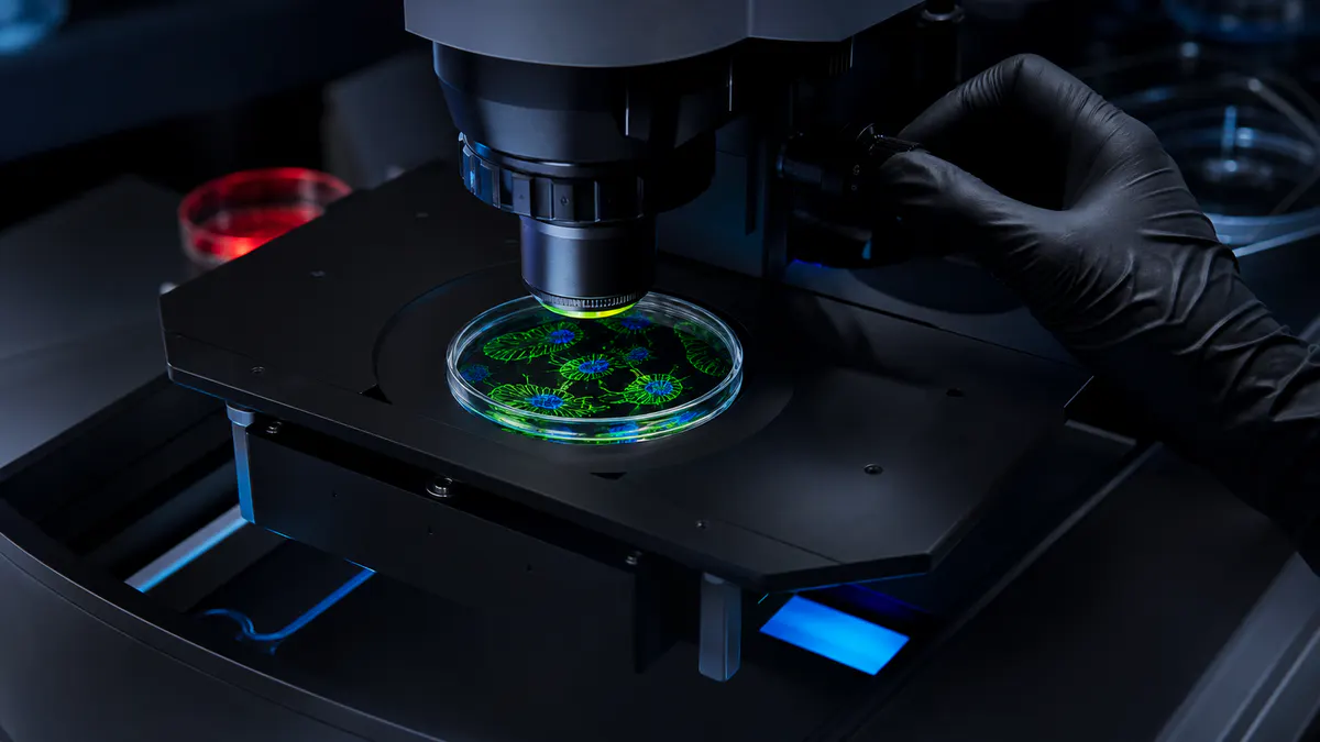 Editorial laboratory scene for SS-31 (elamipretide) and cardiolipin, mitochondrial protection mechanism