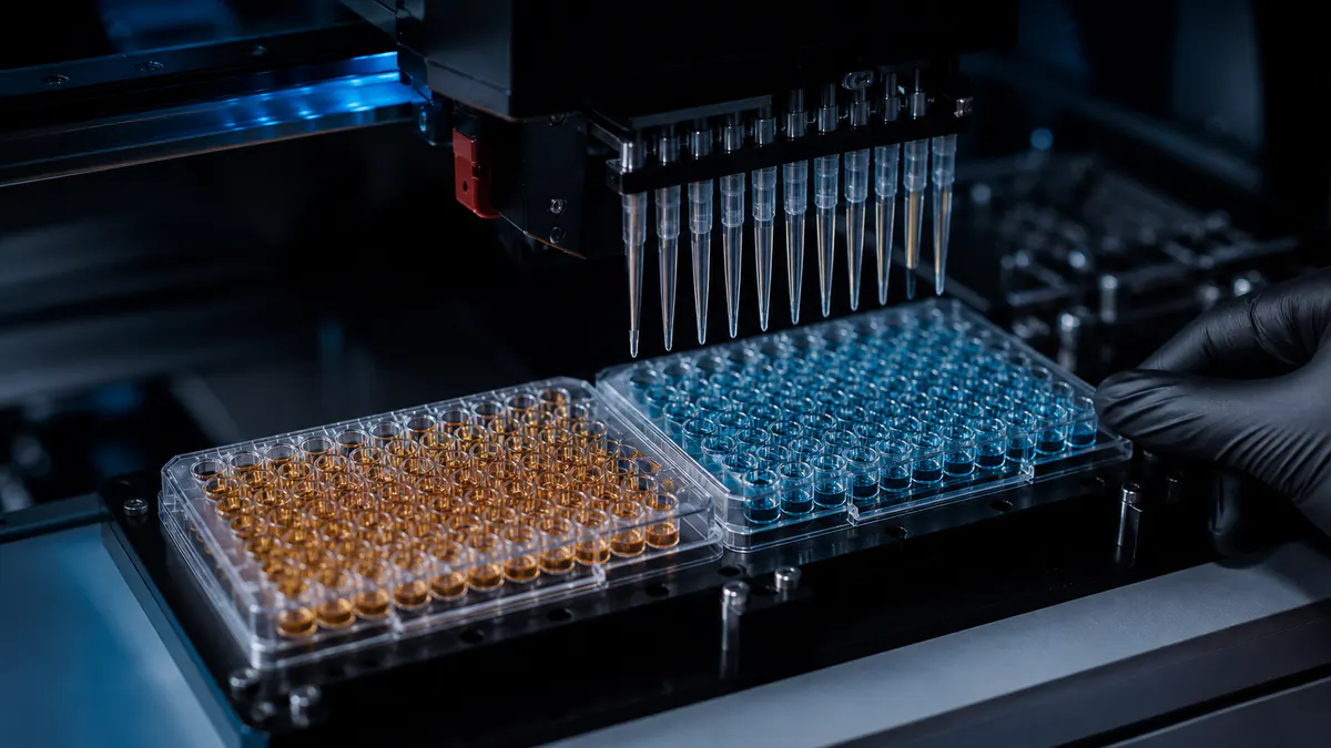 Editorial laboratory scene for Survodutide: GLP-1/glucagon dual-agonist research overview