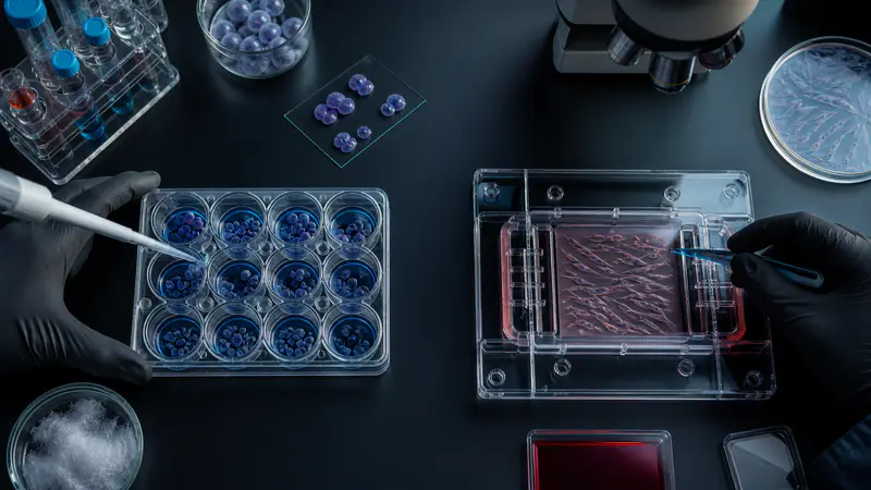 Editorial laboratory scene for Thymosin alpha-1 vs beta-4: two confused peptides