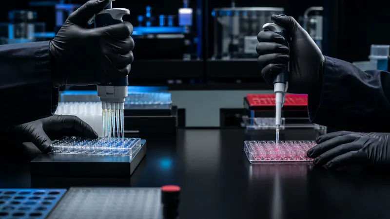 Editorial laboratory scene for Tirzepatide vs retatrutide: the receptor pharmacology