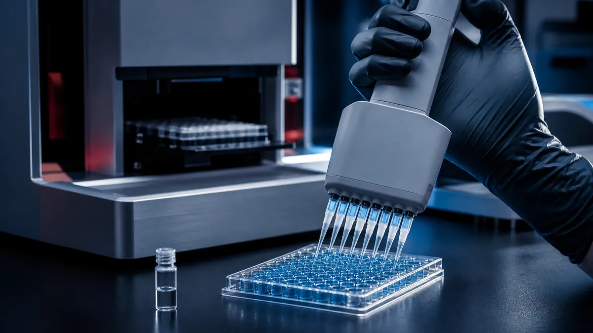 Researcher preparing a microplate for a metabolic receptor assay