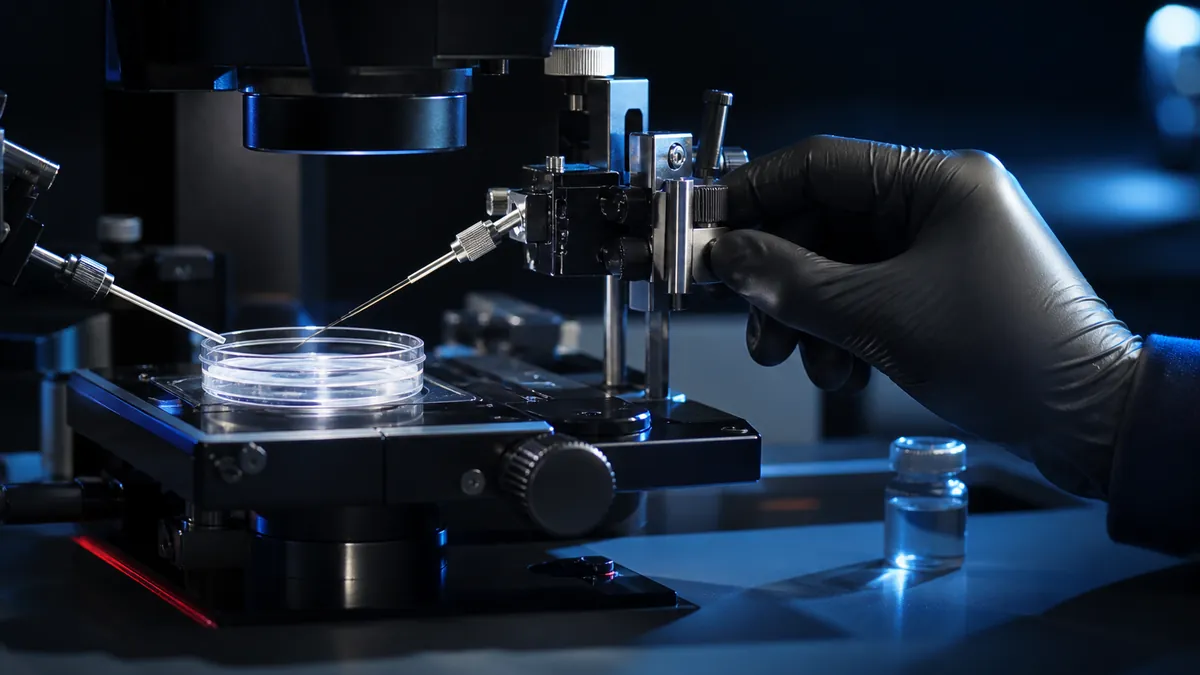 Researcher adjusting an electrophysiology recording stage